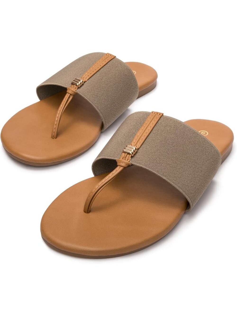 Women's Brown Summer Comfortable Elastic T-Strap Stretchy Slide Flats Sandals - Picture 5 of 5